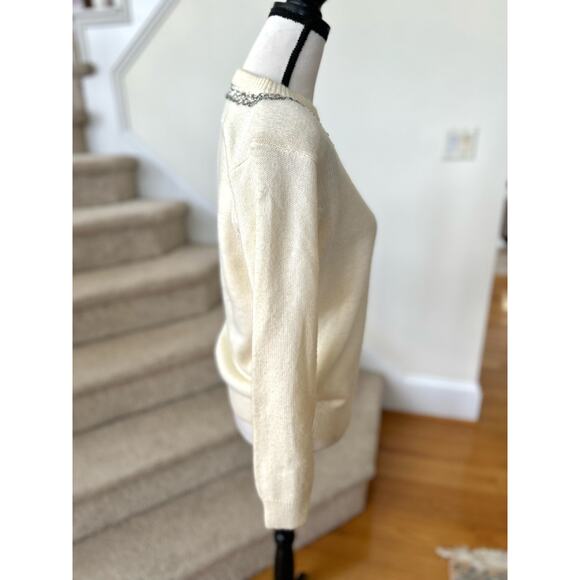 Vintage Cream Crewneck Silver Beaded Bow Sweater - Picture 4 of 8